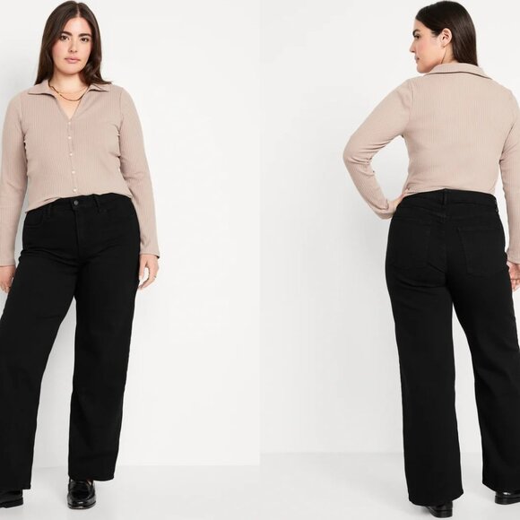 NWT OLD NAVY high rise wow wide leg jeans in Black Jack (sz14) - Picture 1 of 5